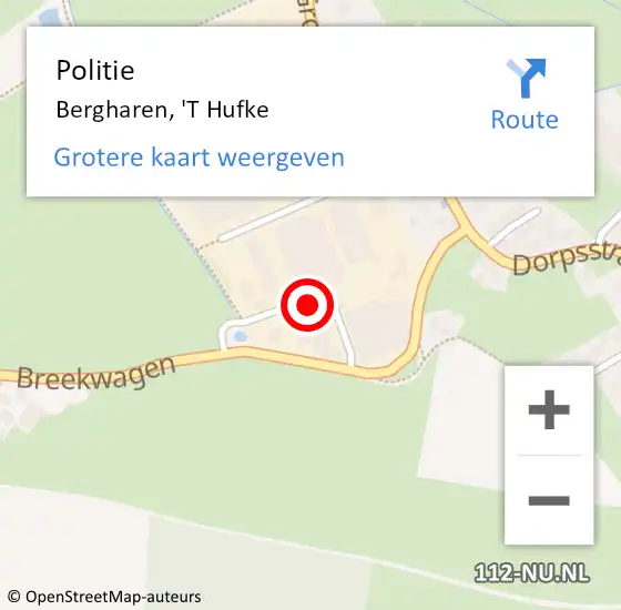 Locatie op kaart van de 112 melding: Politie Bergharen, 'T Hufke op 30 november 2019 14:05