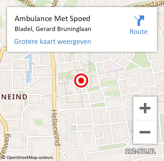 Locatie op kaart van de 112 melding: Ambulance Met Spoed Naar Bladel, Gerard Bruninglaan op 30 november 2019 16:33