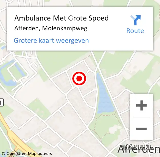 Locatie op kaart van de 112 melding: Ambulance Met Grote Spoed Naar Afferden, Molenkampweg op 29 september 2013 14:49
