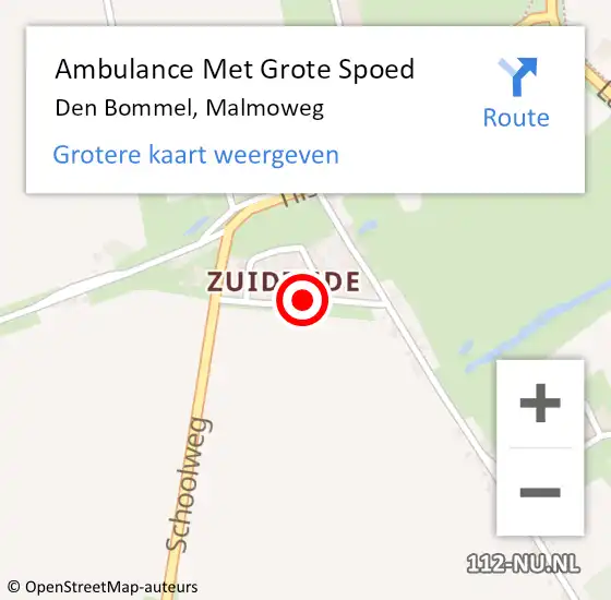 Locatie op kaart van de 112 melding: Ambulance Met Grote Spoed Naar Den Bommel, Malmoweg op 30 november 2019 18:17