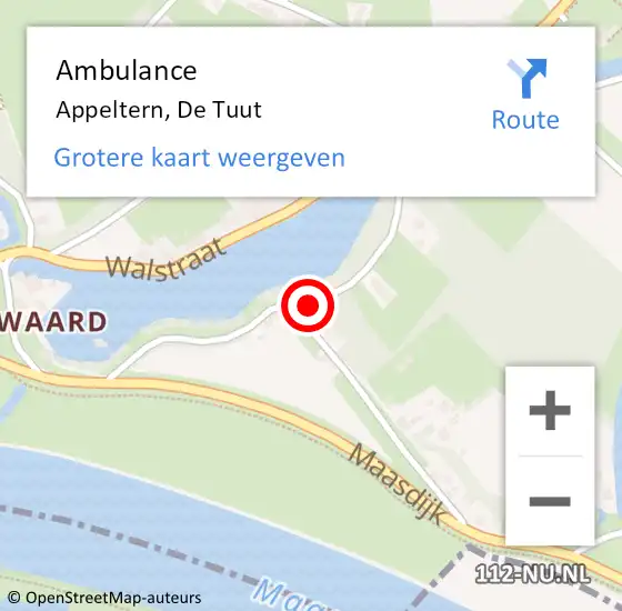 Locatie op kaart van de 112 melding: Ambulance Appeltern, De Tuut op 30 november 2019 19:27