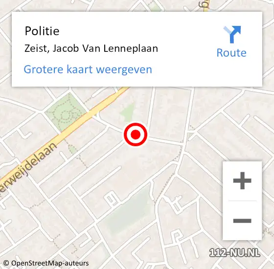 Locatie op kaart van de 112 melding: Politie Zeist, Jacob Van Lenneplaan op 30 november 2019 20:02