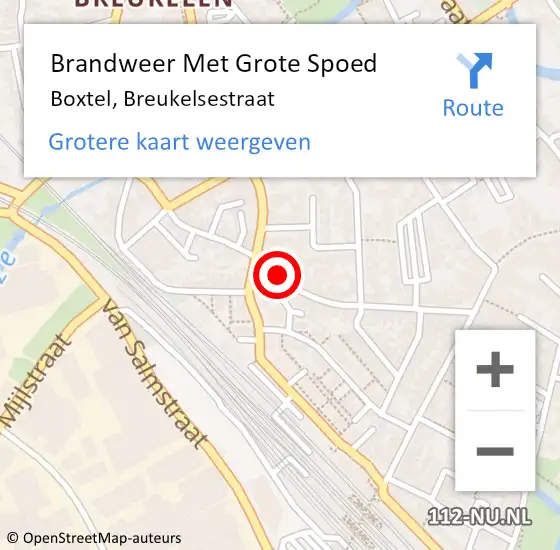 Locatie op kaart van de 112 melding: Brandweer Met Grote Spoed Naar Boxtel, Breukelsestraat op 30 november 2019 20:51