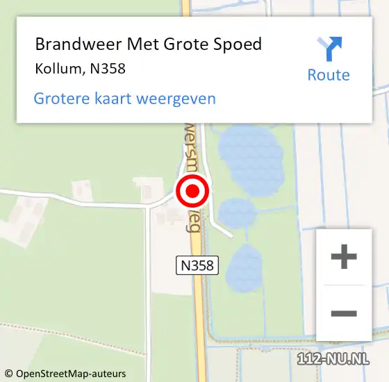 Locatie op kaart van de 112 melding: Brandweer Met Grote Spoed Naar Kollum, N358 op 21 april 2014 13:28