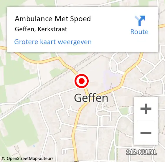 Locatie op kaart van de 112 melding: Ambulance Met Spoed Naar Geffen, Kerkstraat op 1 december 2019 02:47