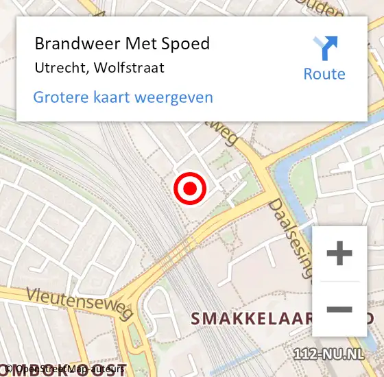 Locatie op kaart van de 112 melding: Brandweer Met Spoed Naar Utrecht, Wolfstraat op 1 december 2019 02:56