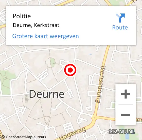 Locatie op kaart van de 112 melding: Politie Deurne, Kerkstraat op 1 december 2019 04:26