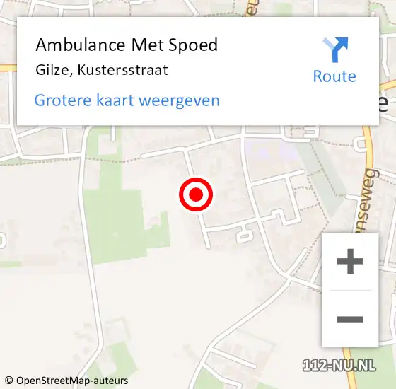 Locatie op kaart van de 112 melding: Ambulance Met Spoed Naar Gilze, Kustersstraat op 1 december 2019 08:21