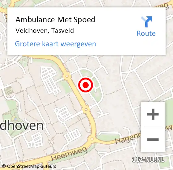 Locatie op kaart van de 112 melding: Ambulance Met Spoed Naar Veldhoven, Tasveld op 1 december 2019 09:00