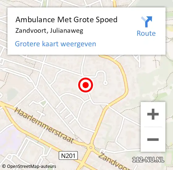 Locatie op kaart van de 112 melding: Ambulance Met Grote Spoed Naar Zandvoort, Julianaweg op 1 december 2019 09:27