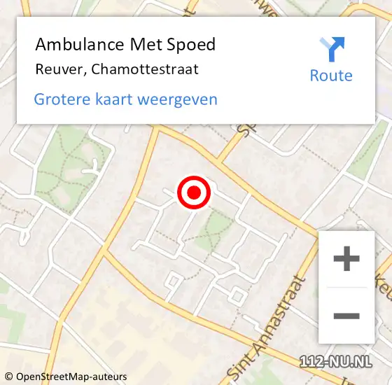 Locatie op kaart van de 112 melding: Ambulance Met Spoed Naar Reuver, Chamottestraat op 1 december 2019 09:47