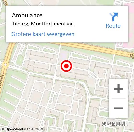 Locatie op kaart van de 112 melding: Ambulance Tilburg, Montfortanenlaan op 1 december 2019 10:33