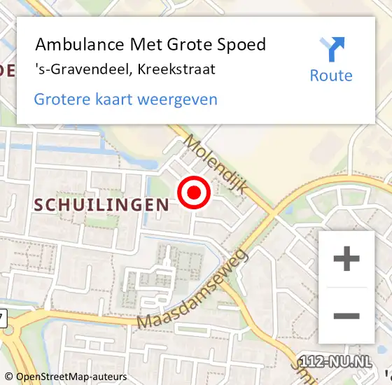 Locatie op kaart van de 112 melding: Ambulance Met Grote Spoed Naar 's-Gravendeel, Kreekstraat op 1 december 2019 10:58