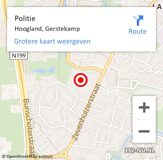 Locatie op kaart van de 112 melding: Politie Hoogland, Gerstekamp op 1 december 2019 11:01