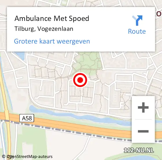 Locatie op kaart van de 112 melding: Ambulance Met Spoed Naar Tilburg, Vogezenlaan op 1 december 2019 12:18