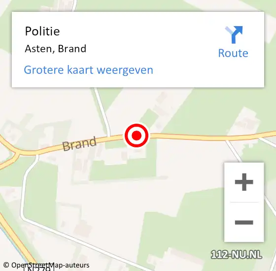 Locatie op kaart van de 112 melding: Politie Asten, Brand op 1 december 2019 12:24