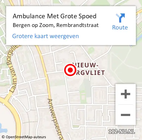 Locatie op kaart van de 112 melding: Ambulance Met Grote Spoed Naar Bergen op Zoom, Rembrandtstraat op 1 december 2019 12:36
