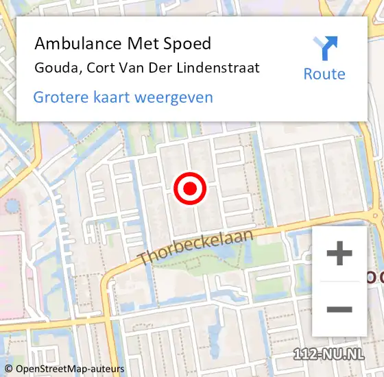 Locatie op kaart van de 112 melding: Ambulance Met Spoed Naar Gouda, Cort Van Der Lindenstraat op 1 december 2019 12:37