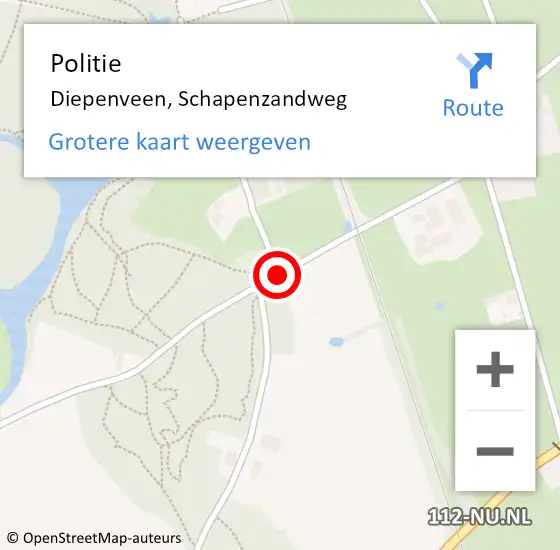 Locatie op kaart van de 112 melding: Politie Diepenveen, Schapenzandweg op 1 december 2019 13:03