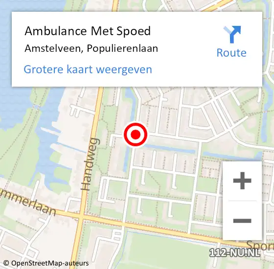 Locatie op kaart van de 112 melding: Ambulance Met Spoed Naar Amstelveen, Populierenlaan op 1 december 2019 15:49