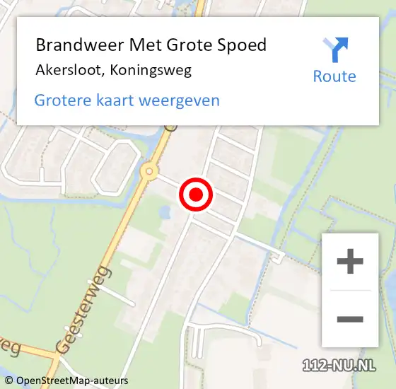 Locatie op kaart van de 112 melding: Brandweer Met Grote Spoed Naar Akersloot, Koningsweg op 1 december 2019 16:06