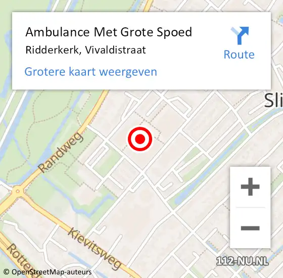 Locatie op kaart van de 112 melding: Ambulance Met Grote Spoed Naar Ridderkerk, Vivaldistraat op 1 december 2019 16:26