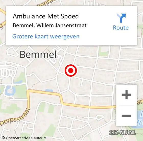 Locatie op kaart van de 112 melding: Ambulance Met Spoed Naar Bemmel, Willem Jansenstraat op 1 december 2019 17:37