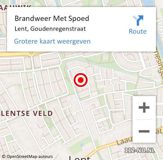 Locatie op kaart van de 112 melding: Brandweer Met Spoed Naar Lent, Goudenregenstraat op 1 december 2019 18:35