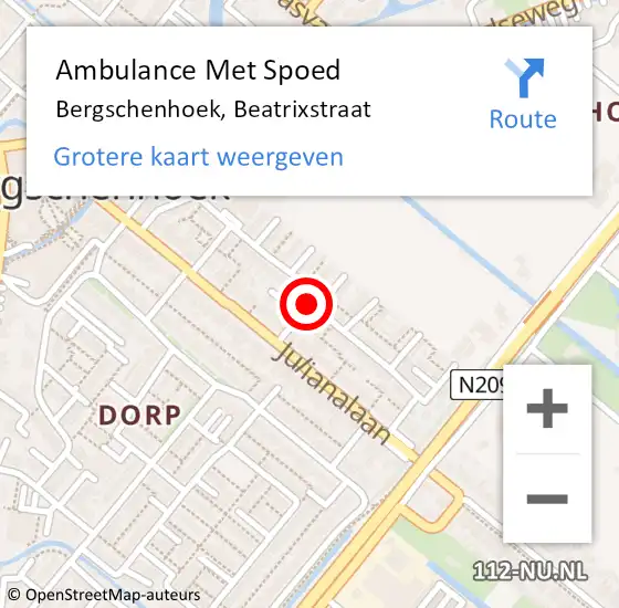 Locatie op kaart van de 112 melding: Ambulance Met Spoed Naar Bergschenhoek, Beatrixstraat op 1 december 2019 18:45