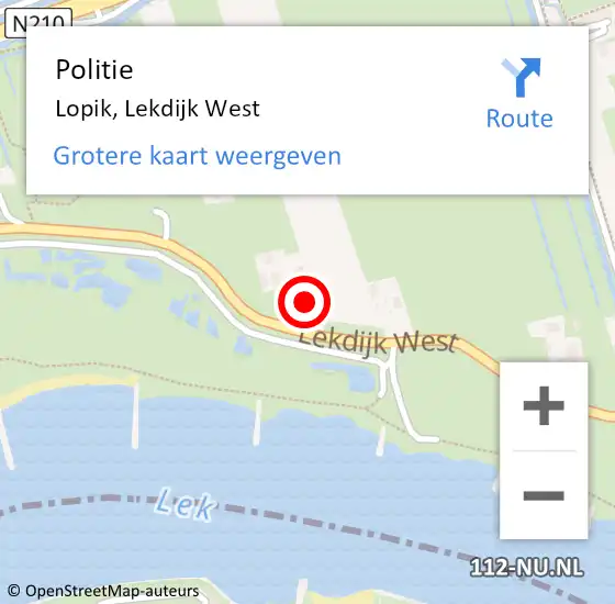 Locatie op kaart van de 112 melding: Politie Lopik, Lekdijk West op 29 september 2013 15:04