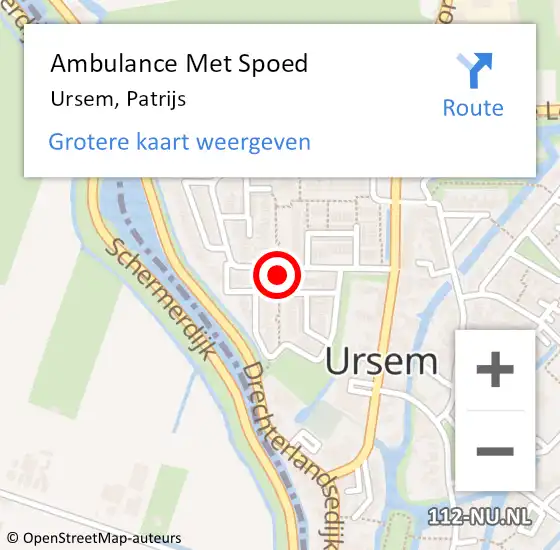 Locatie op kaart van de 112 melding: Ambulance Met Spoed Naar Ursem, Patrijs op 1 december 2019 20:35