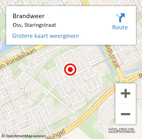 Locatie op kaart van de 112 melding: Brandweer Oss, Staringstraat op 2 december 2019 02:17