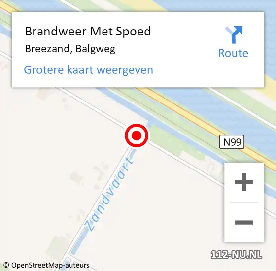 Locatie op kaart van de 112 melding: Brandweer Met Spoed Naar Breezand, Balgweg op 2 december 2019 06:03