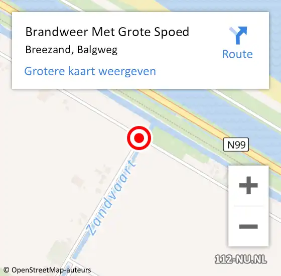 Locatie op kaart van de 112 melding: Brandweer Met Grote Spoed Naar Breezand, Balgweg op 2 december 2019 06:08