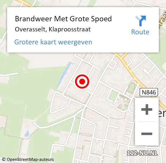 Locatie op kaart van de 112 melding: Brandweer Met Grote Spoed Naar Overasselt, Klaproosstraat op 2 december 2019 06:18