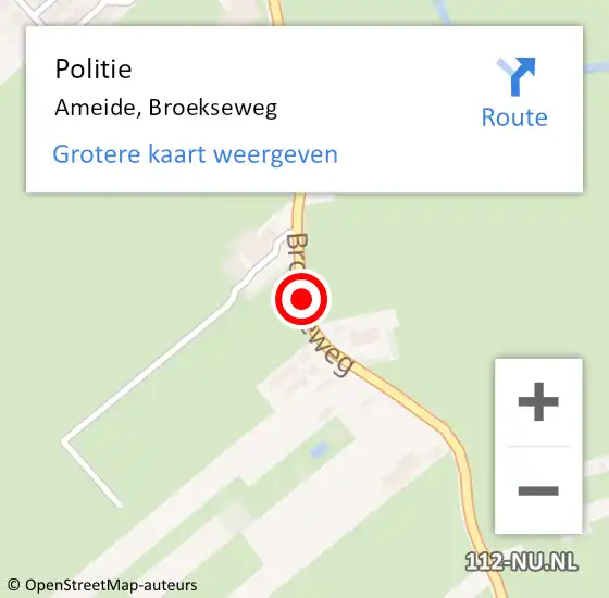 Locatie op kaart van de 112 melding: Politie Ameide, Broekseweg op 2 december 2019 06:40