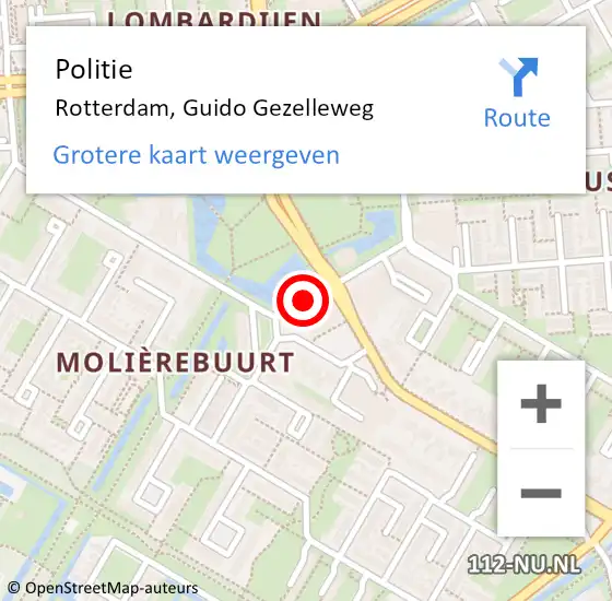 Locatie op kaart van de 112 melding: Politie Rotterdam, Guido Gezelleweg op 2 december 2019 07:16