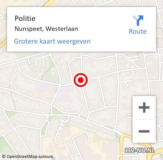 Locatie op kaart van de 112 melding: Politie Nunspeet, Westerlaan op 2 december 2019 08:43