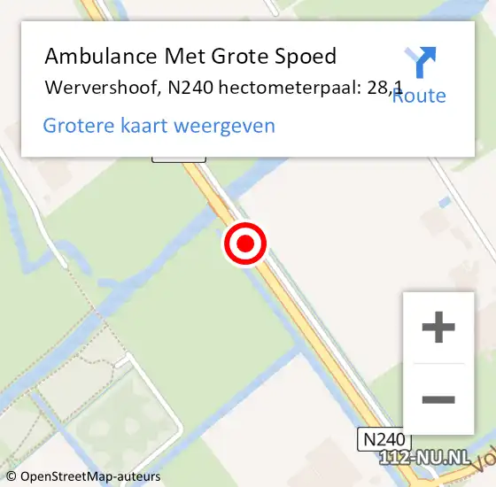 Locatie op kaart van de 112 melding: Ambulance Met Grote Spoed Naar Wervershoof, N240 hectometerpaal: 28,1 op 2 december 2019 09:17