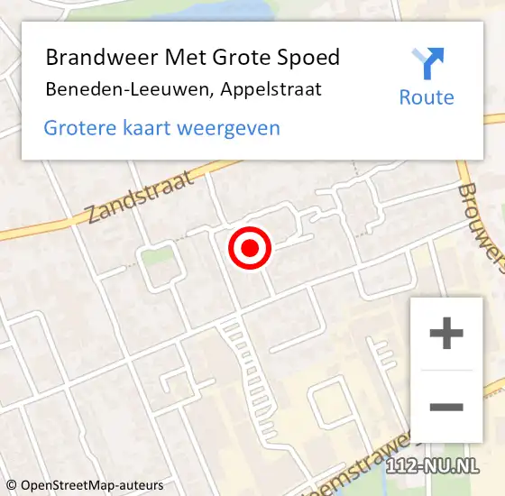 Locatie op kaart van de 112 melding: Brandweer Met Grote Spoed Naar Beneden-Leeuwen, Appelstraat op 2 december 2019 09:50