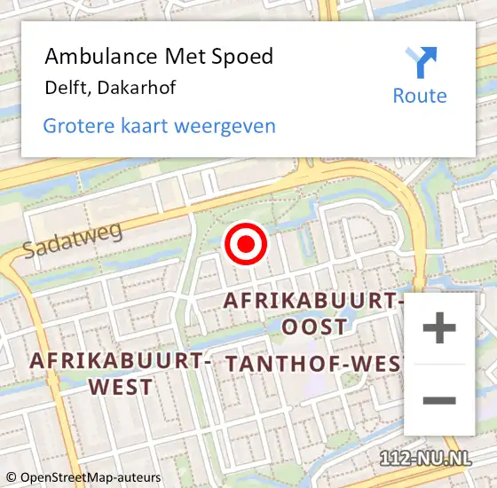 Locatie op kaart van de 112 melding: Ambulance Met Spoed Naar Delft, Dakarhof op 2 december 2019 10:28