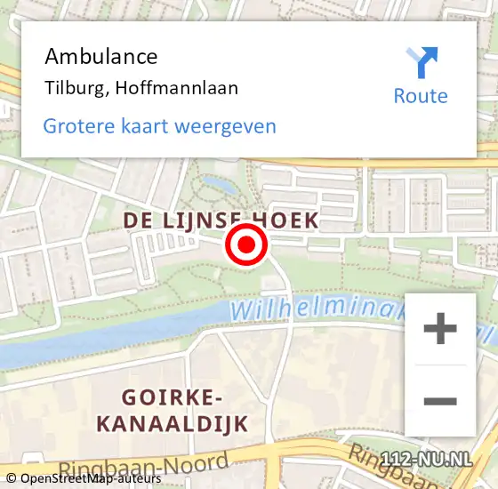 Locatie op kaart van de 112 melding: Ambulance Tilburg, Hoffmannlaan op 2 december 2019 10:56