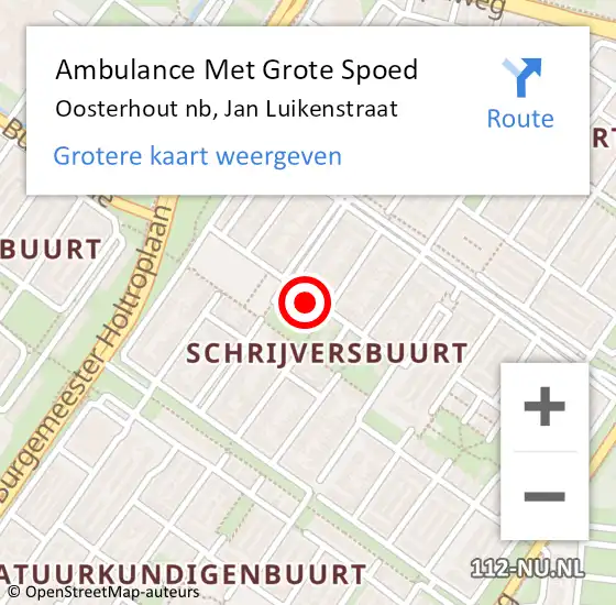 Locatie op kaart van de 112 melding: Ambulance Met Grote Spoed Naar Oosterhout, Jan Luikenstraat op 2 december 2019 11:35