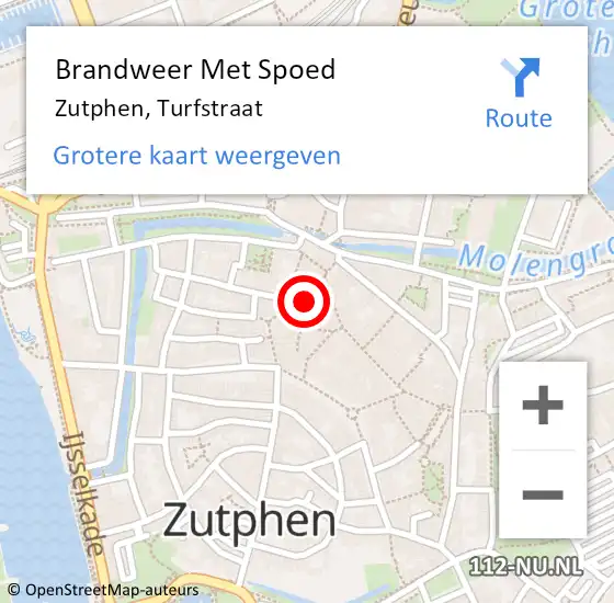 Locatie op kaart van de 112 melding: Brandweer Met Spoed Naar Zutphen, Turfstraat op 2 december 2019 12:39