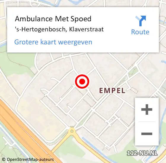 Locatie op kaart van de 112 melding: Ambulance Met Spoed Naar 's-Hertogenbosch, Klaverstraat op 2 december 2019 13:41