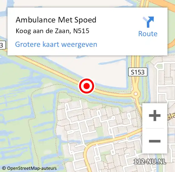 Locatie op kaart van de 112 melding: Ambulance Met Spoed Naar Koog aan de Zaan, N515 op 2 december 2019 14:46