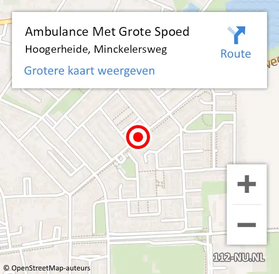 Locatie op kaart van de 112 melding: Ambulance Met Grote Spoed Naar Hoogerheide, Minckelersweg op 2 december 2019 15:04