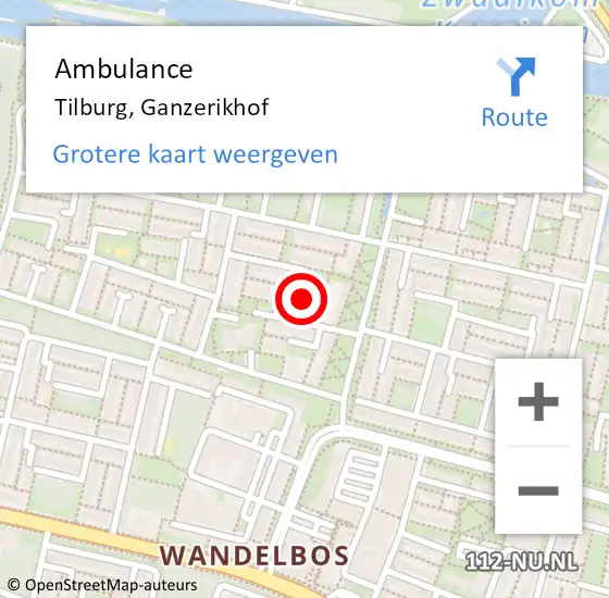 Locatie op kaart van de 112 melding: Ambulance Tilburg, Ganzerikhof op 2 december 2019 15:11