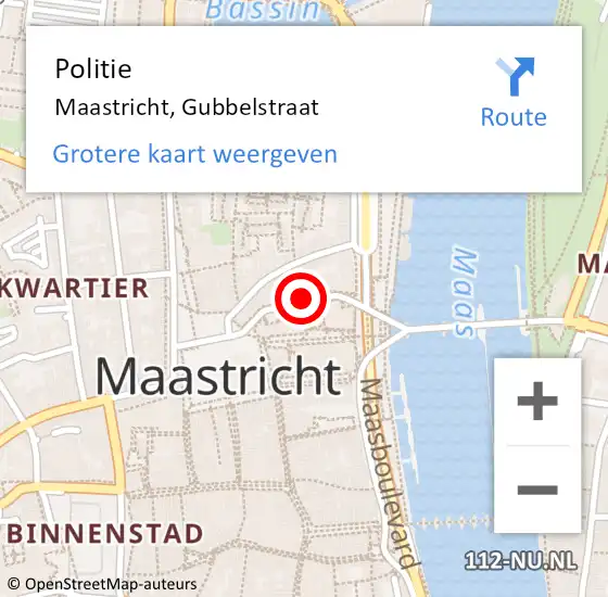 Locatie op kaart van de 112 melding: Politie Maastricht, Gubbelstraat op 2 december 2019 15:12