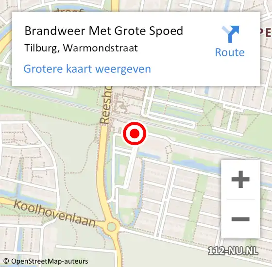 Locatie op kaart van de 112 melding: Brandweer Met Grote Spoed Naar Tilburg, Warmondstraat op 2 december 2019 15:22